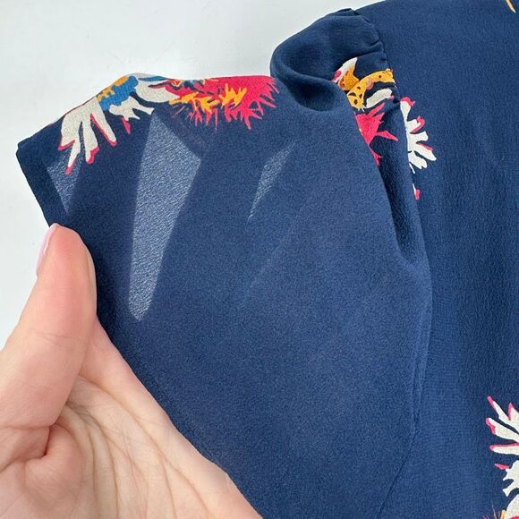 Madewell Silk Poppy A-Line Cactus Flower Floral Dress Navy Blue Size 4 Feminine - Picture 7 of 13